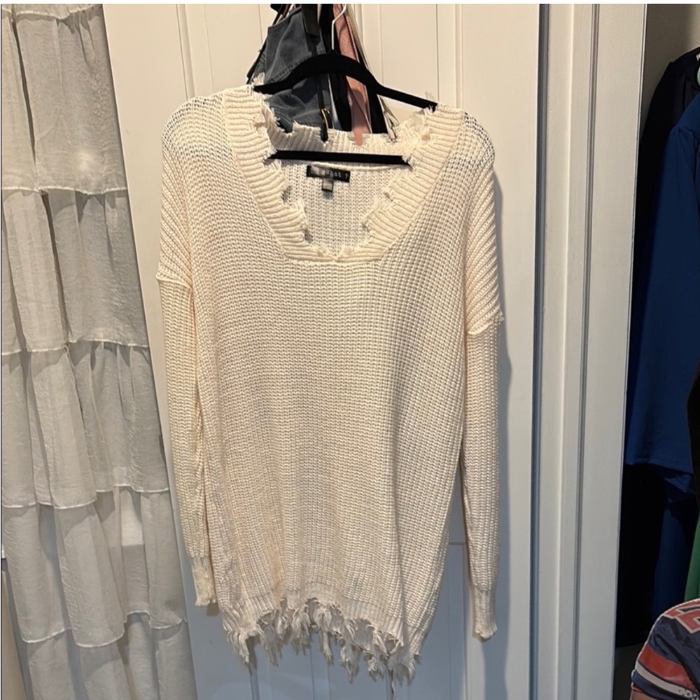 Distressed Cream Sweater Dress